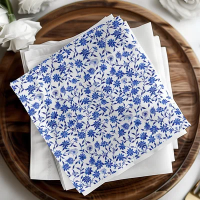 Blue Seamless Chinoiserie Flower and Vines Pattern Digital