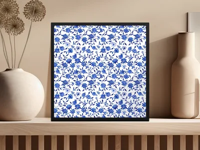 Blue Seamless Chinoiserie Flower and Vines Pattern Digital