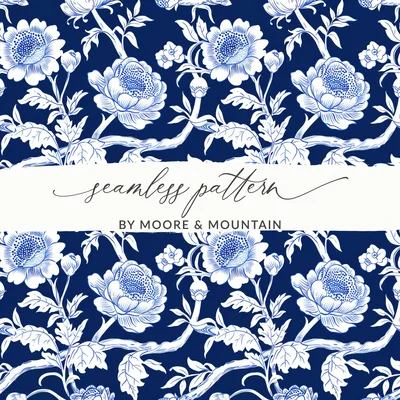 Blue Seamless Chinoiserie Flower Pattern Digital