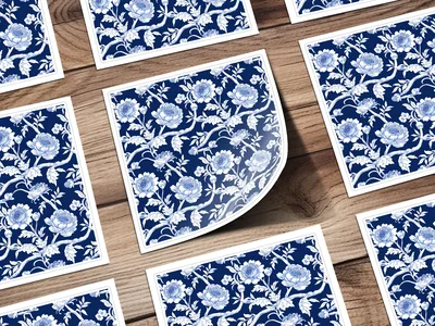 Blue Seamless Chinoiserie Flower Pattern Digital