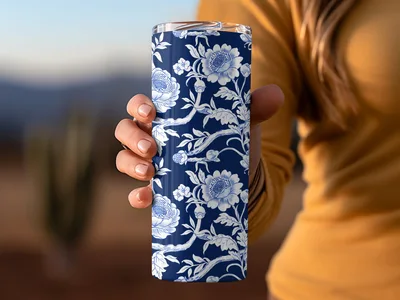 Blue Seamless Chinoiserie Flower Pattern Digital