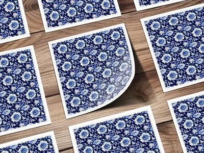 Blue Seamless Chinoiserie Inspired Floral Pattern