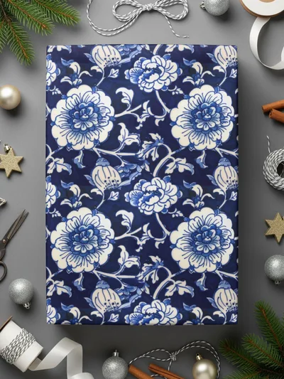 Blue Seamless Chinoiserie Inspired Floral Pattern