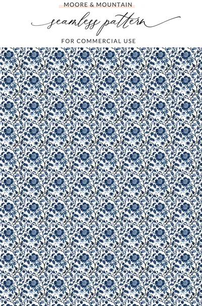 Blue Seamless Chinoiserie Pattern Digital