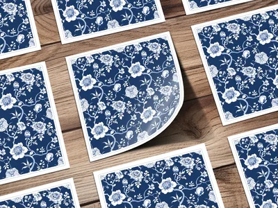 Blue Seamless Chinoiserie Pattern Floral Vines Design