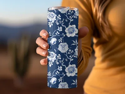 Blue Seamless Chinoiserie Pattern Floral Vines Design