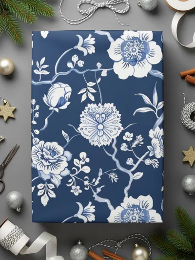 Blue Seamless Chinoiserie Pattern Floral Vines Design