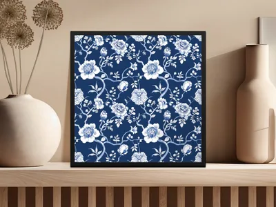 Blue Seamless Chinoiserie Pattern Floral Vines Design