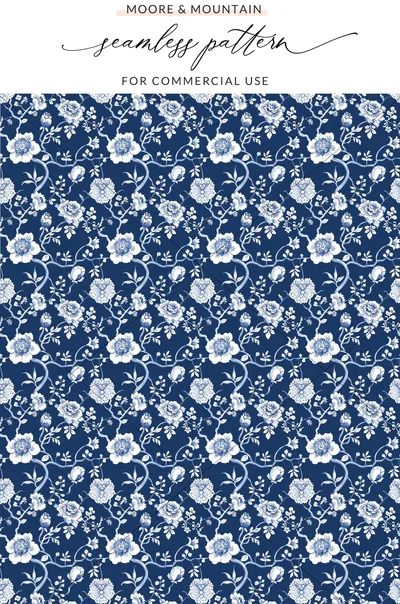 Blue Seamless Chinoiserie Pattern Floral Vines Design