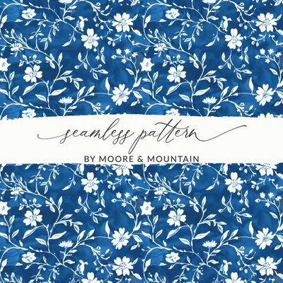Blue Seamless Chinoiserie Pattern Vintage Flower Vines