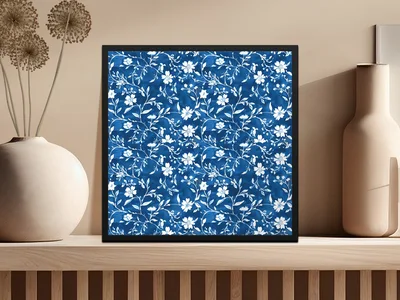 Blue Seamless Chinoiserie Pattern Vintage Flower Vines
