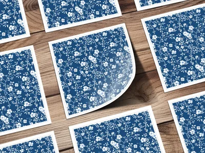 Blue Seamless Chinoiserie Pattern with Delicate Floral Vines, Ice Blue Background