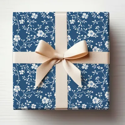 Blue Seamless Chinoiserie Pattern with Delicate Floral Vines, Ice Blue Background