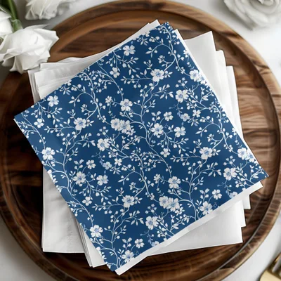 Blue Seamless Chinoiserie Pattern with Delicate Floral Vines, Ice Blue Background