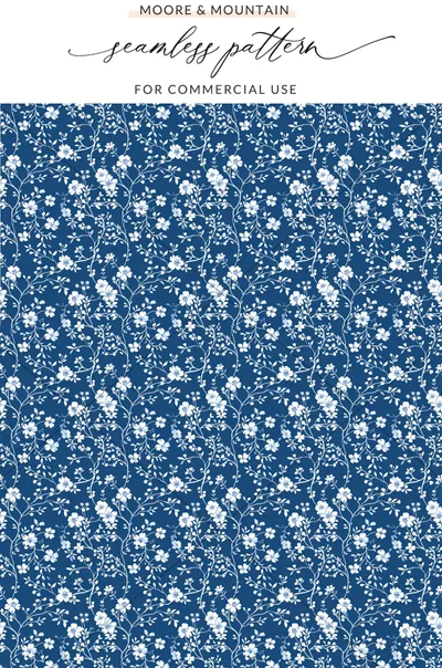 Blue Seamless Chinoiserie Pattern with Delicate Floral Vines, Ice Blue Background