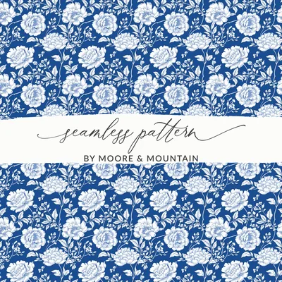 Blue Seamless Chinoiserie Pattern with Floral Details