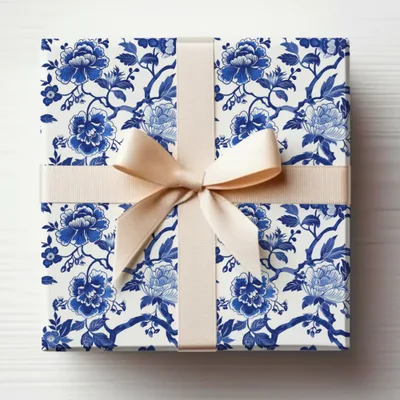 Blue Seamless Chinoiserie Pattern with Floral Motifs
