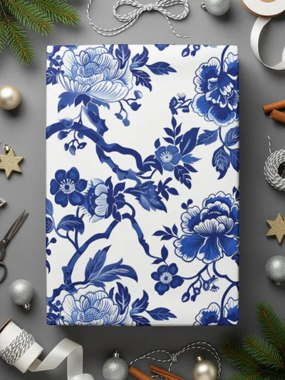 Blue Seamless Chinoiserie Pattern with Floral Motifs