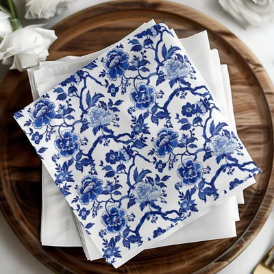 Blue Seamless Chinoiserie Pattern with Floral Motifs