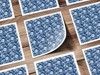 Blue Seamless Chinoiserie Pattern with Flowers and Vines
