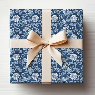 Blue Seamless Chinoiserie Pattern with Flowers and Vines
