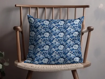 Blue Seamless Chinoiserie Pattern with Flowers and Vines
