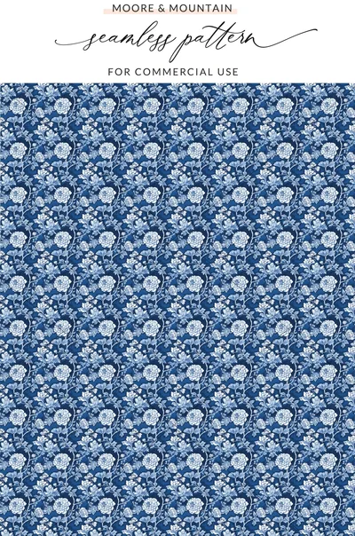 Blue Seamless Chinoiserie Pattern with Flowers and Vines