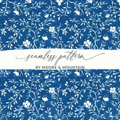 Blue Seamless Chinoiserie with Floral and Leafy Pattern
