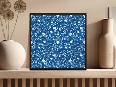 Blue Seamless Chinoiserie with Floral and Leafy Pattern