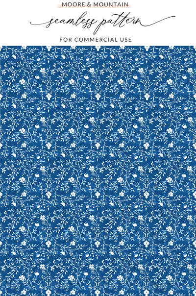 Blue Seamless Chinoiserie with Floral and Leafy Pattern
