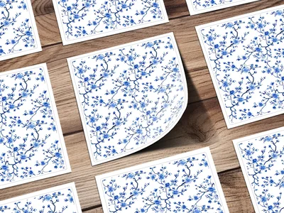 Blue Seamless Chinoiserie With Flower Branches Pattern Ice Blue Seamless Pattern