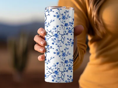 Blue Seamless Chinoiserie With Flower Branches Pattern Ice Blue Seamless Pattern