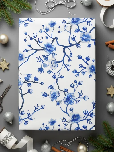 Blue Seamless Chinoiserie With Flower Branches Pattern Ice Blue Seamless Pattern