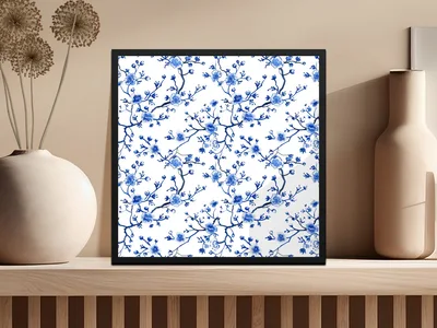 Blue Seamless Chinoiserie With Flower Branches Pattern Ice Blue Seamless Pattern