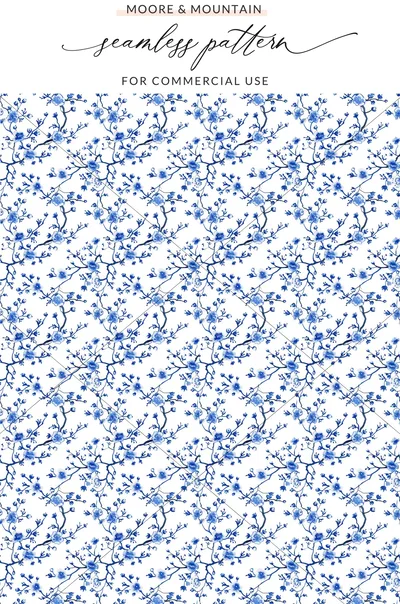 Blue Seamless Chinoiserie With Flower Branches Pattern Ice Blue Seamless Pattern