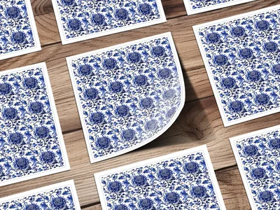 Blue Seamless Chinoiserie with Flowers and Vines Pattern