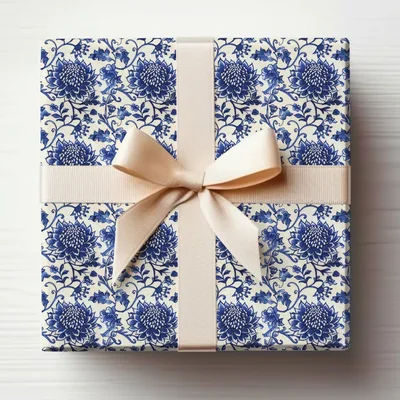 Blue Seamless Chinoiserie with Flowers and Vines Pattern