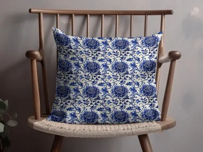 Blue Seamless Chinoiserie with Flowers and Vines Pattern