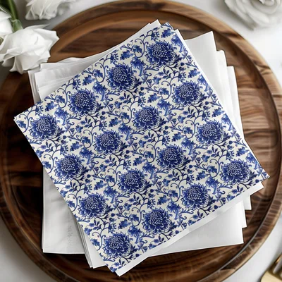 Blue Seamless Chinoiserie with Flowers and Vines Pattern