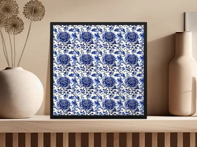 Blue Seamless Chinoiserie with Flowers and Vines Pattern