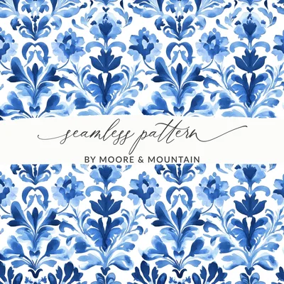 Blue Shibori Seamless Watercolor Geometric Pattern, Indigo Ink Design, Digital Paper, Fabric Print, Scrapbooking Paper