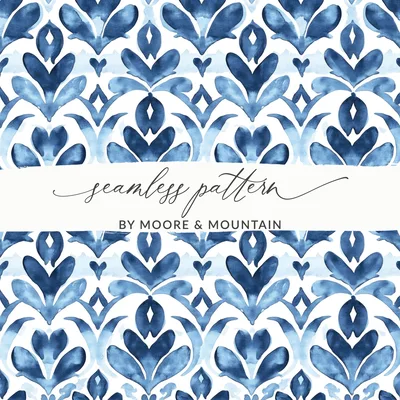 Blue Shibori Seamless Watercolor Geometric Pattern, Indigo Ink Digital Paper, Abstract Floral Repeat Pattern, Commercial Use Print