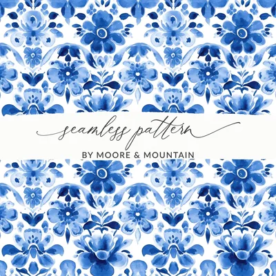 Blue Shibori Seamless Watercolor Geometric Pattern, Indigo Ink Digital Paper, Floral Fabric Design, Print on Demand, Blue Watercolor Art