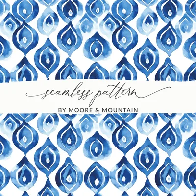 Blue Shibori Seamless Watercolor Geometric Pattern, Indigo Ink Digital Paper, Modern Blue Pattern Design, Printable Fabric Pattern