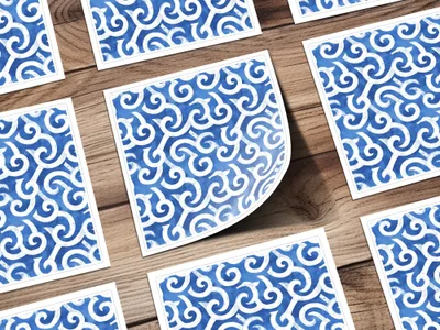 Blue Spirals White Curves Abstract Design Digital