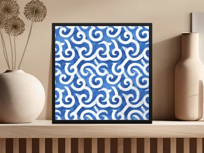 Blue Spirals White Curves Abstract Design Digital