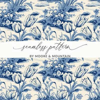 Blue Toile Digital Paper, Floral Toile Pattern, Seamless Pattern, 12x12 JPEG, Digital Download, Fabric Design, Scrapbooking Paper