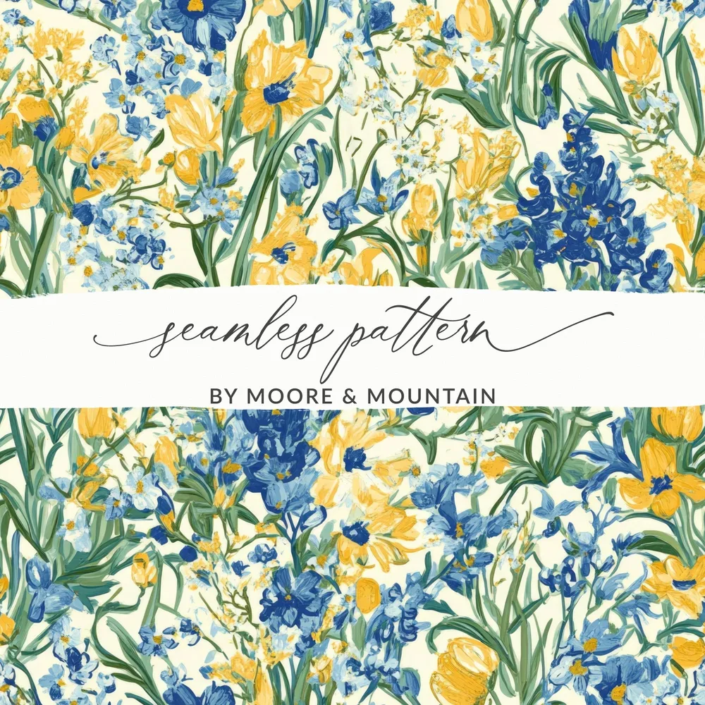 Van Gogh Seamless Pattern Blue Yellow Floral Seamless