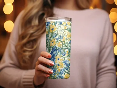 Van Gogh Seamless Pattern Blue Yellow Floral Seamless