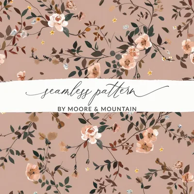 Blush and Dark Watercolor Wildflowers Pattern Digital